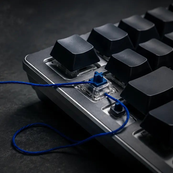 A mechanical keyboard switch and key mechanism in sharp focus